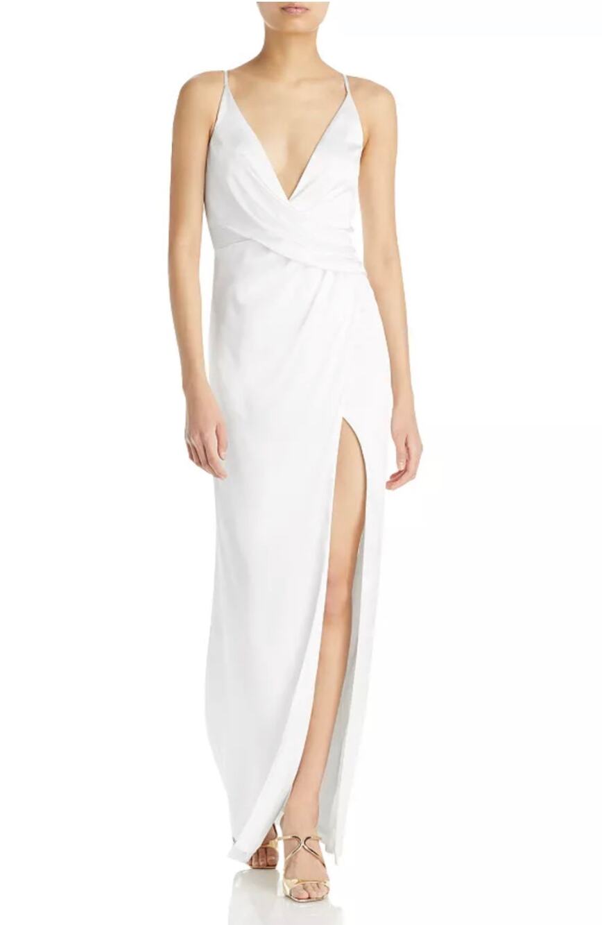 Aidan Mattox White Evening Gown Satin Sleeveless V-Neck Column Dress Size 8